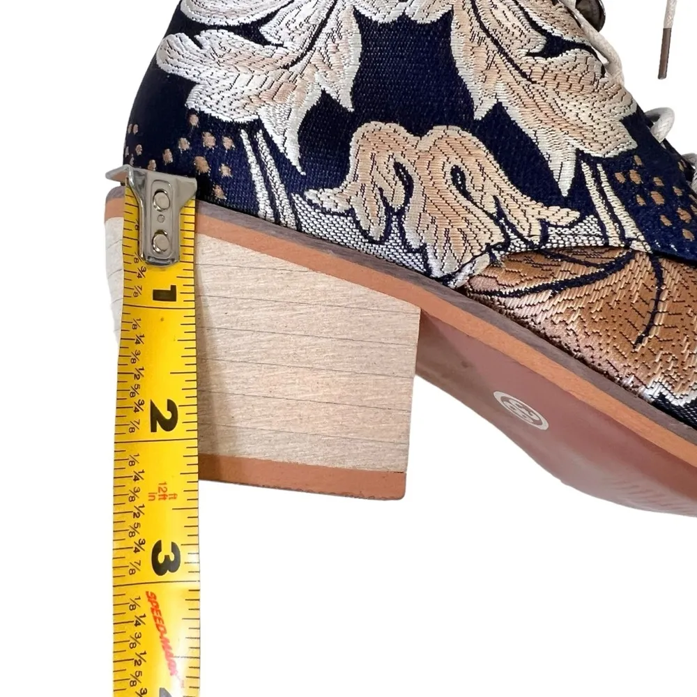 Vintage Satin Floral Embroidered Block Heel Cowboy Ankle Booties Blue Size 7 - Image 11