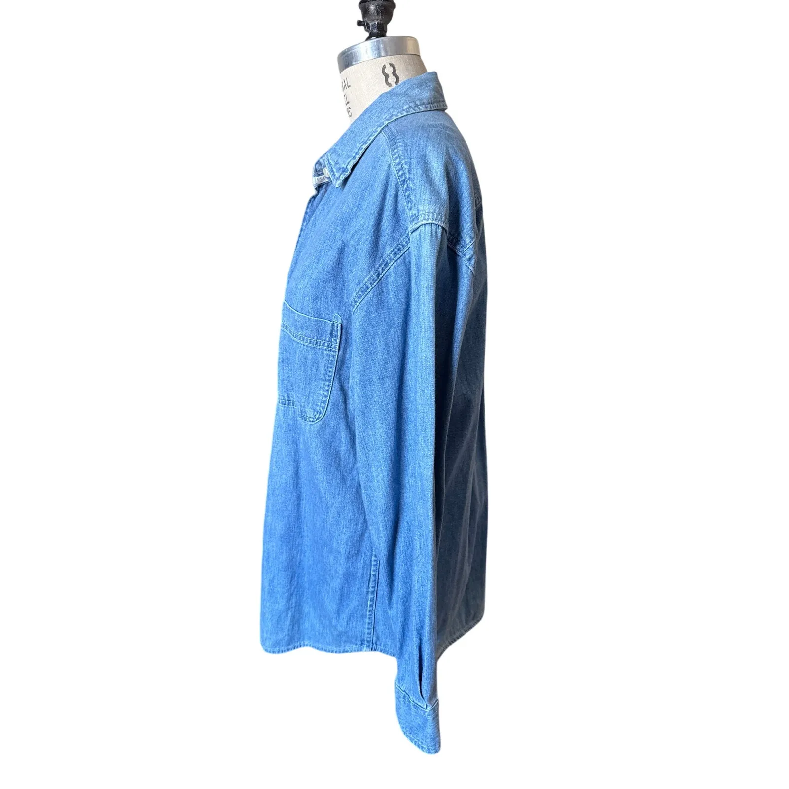 Vintage 90s Express Chambray Denim Button Down Women's Shirt Size Large - Image 3