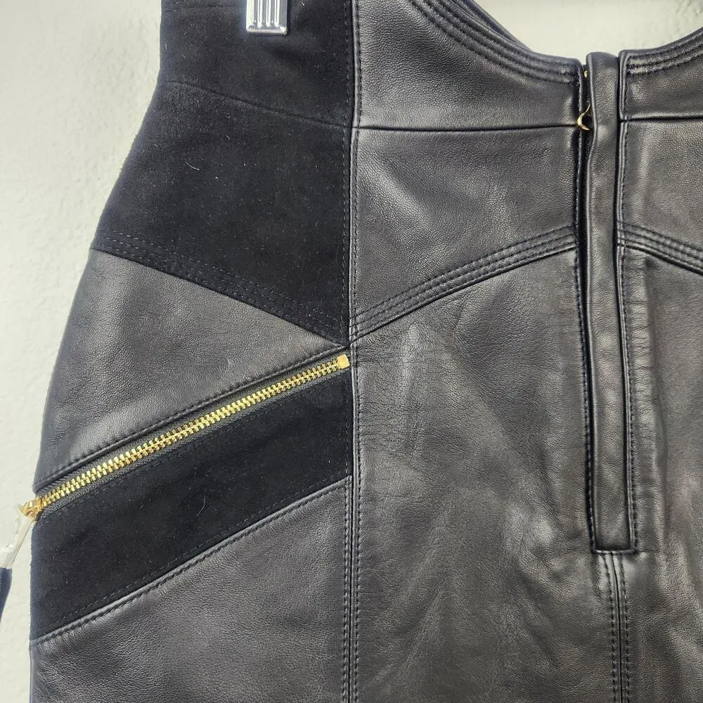 Retrofete Fae Patchwork Skirt Black Lamb Leather Goat Suede Size Medium NWT - Image 5