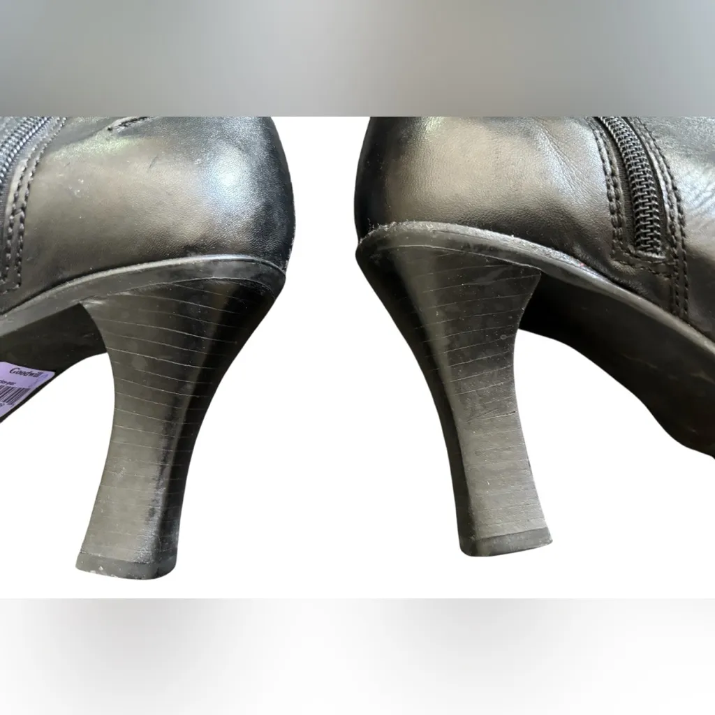 VTG Y2K Steve Madden Kinko Leather Side Zip Up Boots Black Size 7B 3” Heel - Image 5