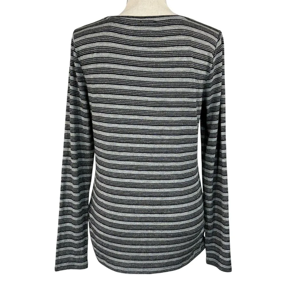 Talbots Small Top Striped Long Sleeve Round Neck Stretch Lightweight Gray Multi - Image 4