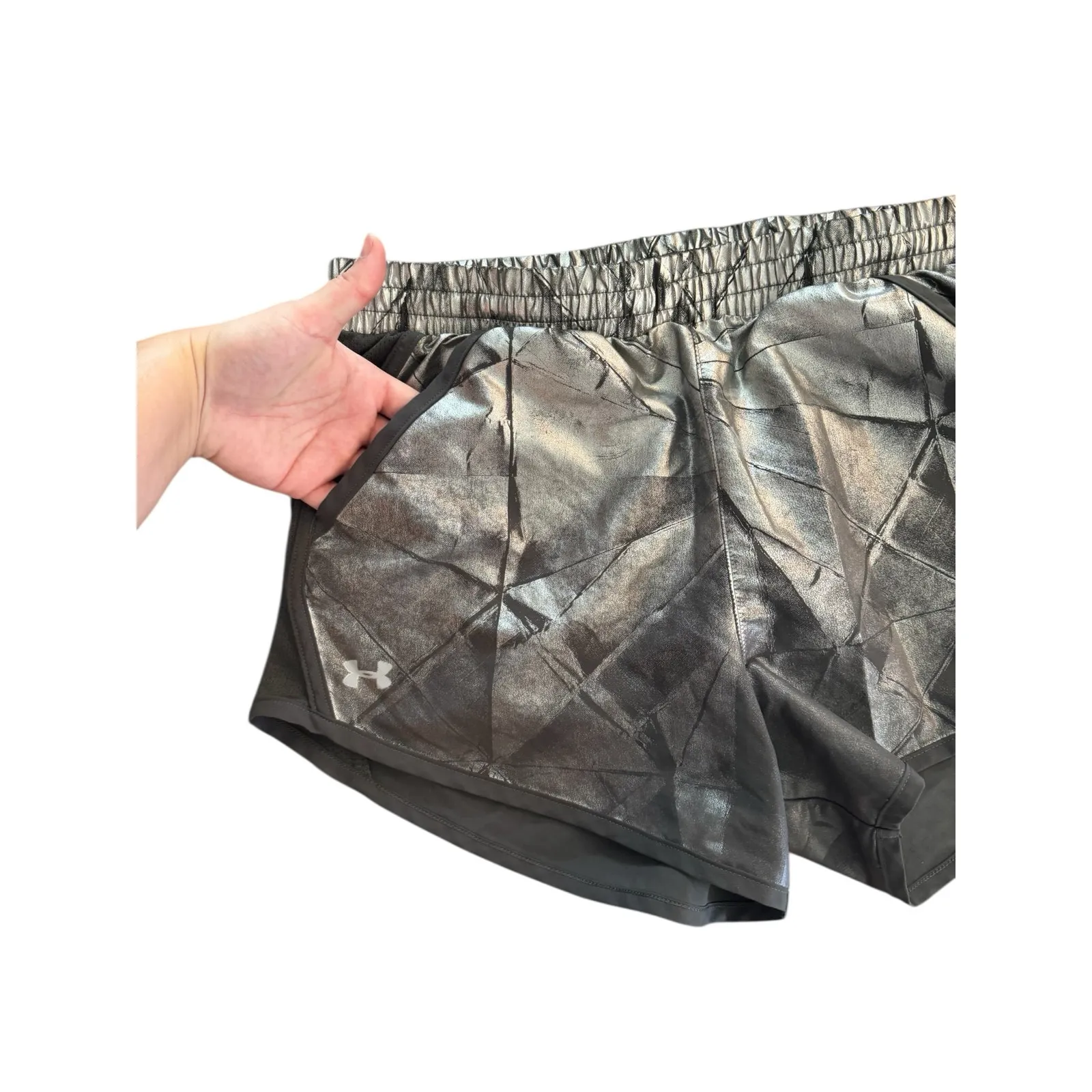 Under Armour Metallic HeatGear Running Shorts M Silver Black - Image 5
