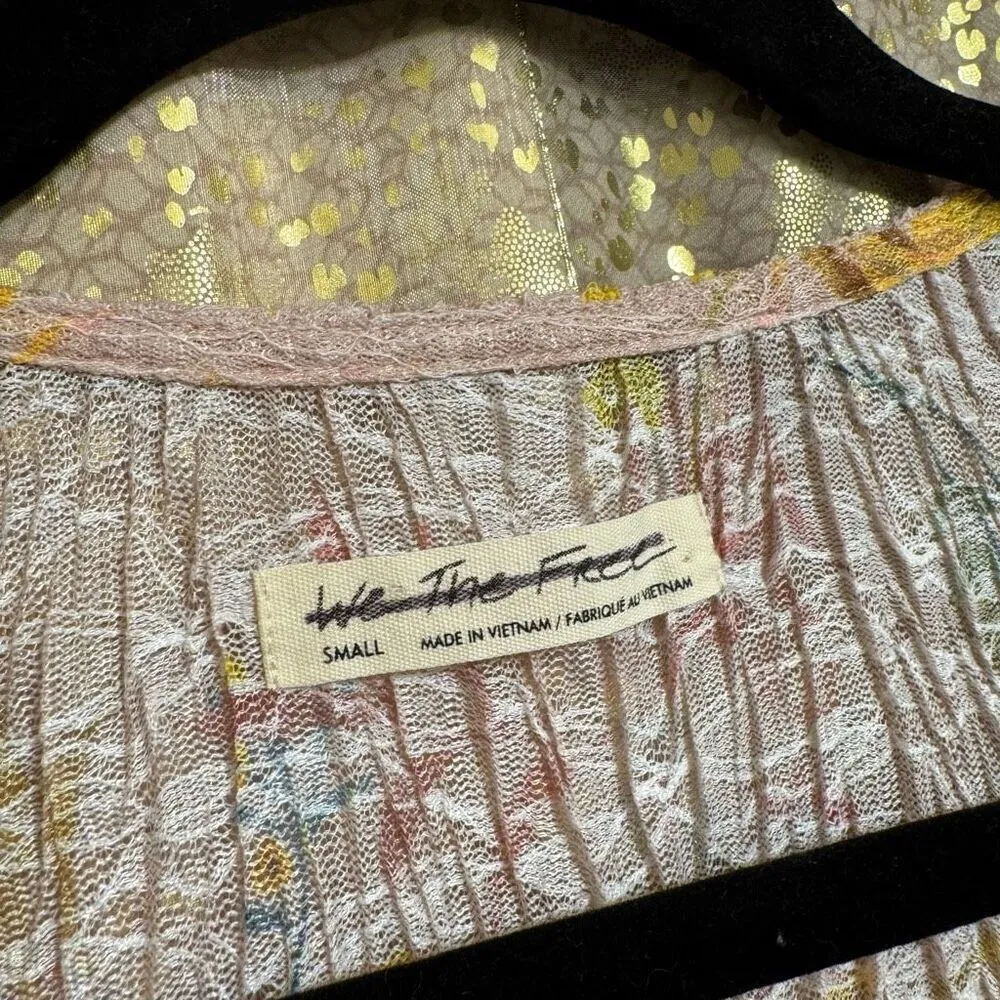 Free People Angelina Light Pink Sheer Lace Floral Top Small - Image 5