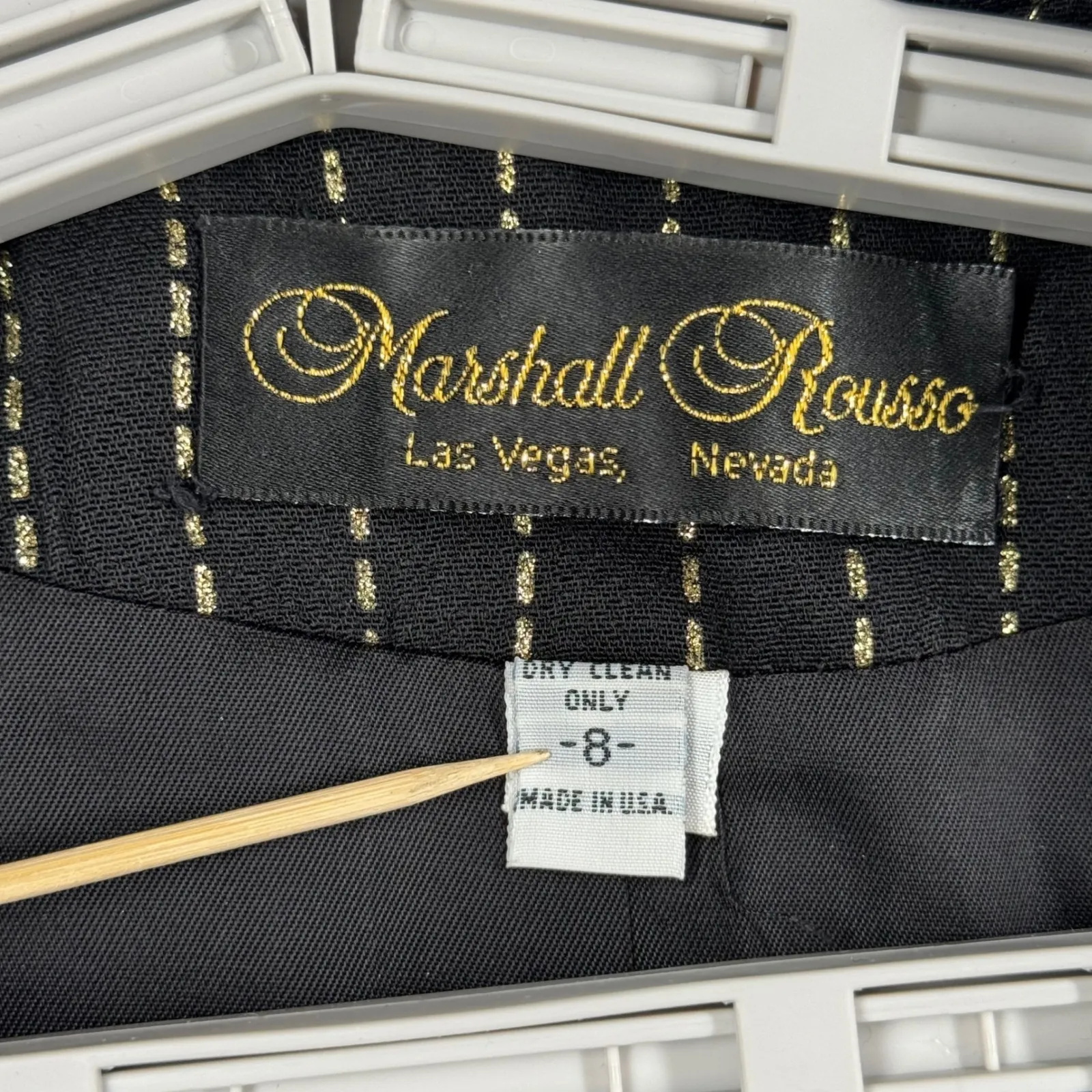 Marshall Rousso Blazer 8 Vintage 80s Gold Pinstripe Double Breasted Power Jacket Black - Image 8
