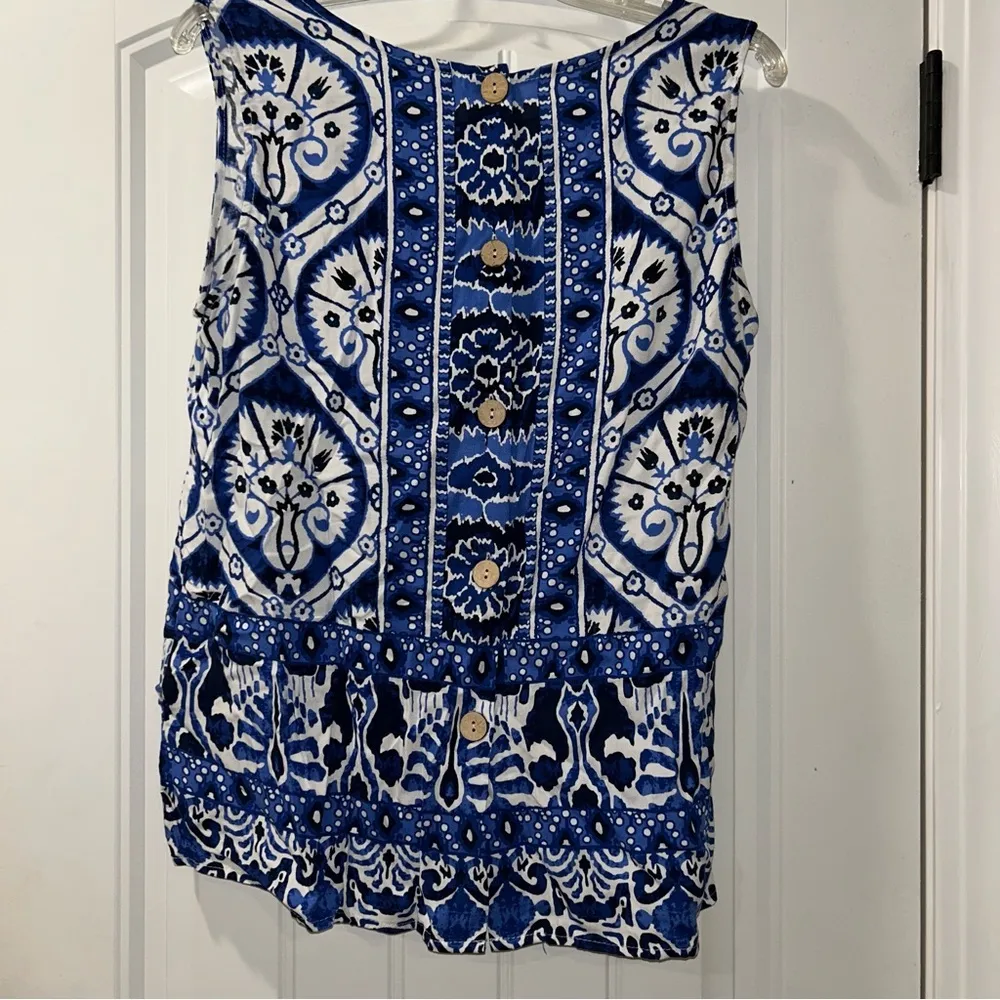 Haute Hippie Top Womens Large Blue Boho Back Button Up Sleeveless Festival Tank - Image 4