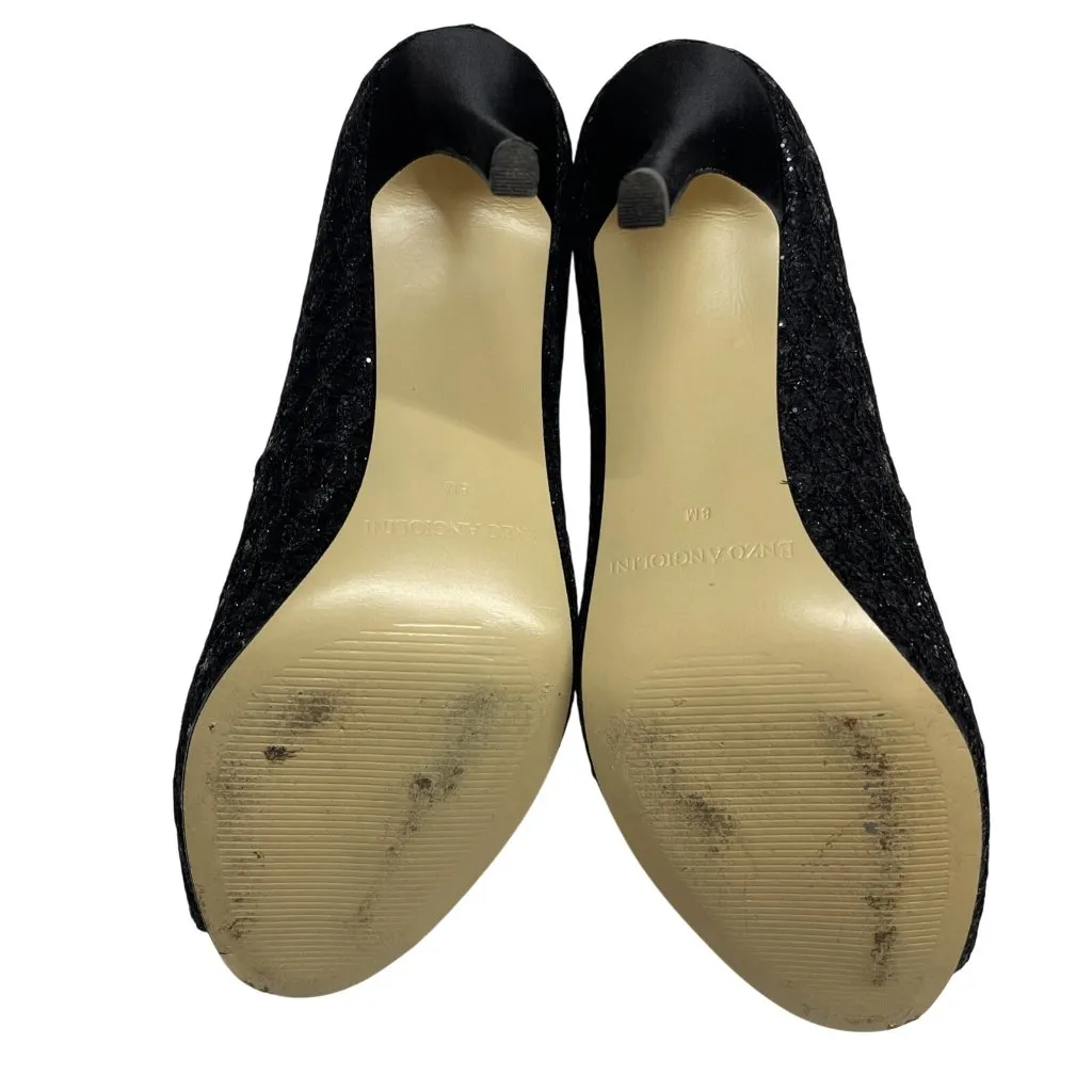 Enzo Angiolini EAMAIVEN Black Glitter Stiletto Open Toe Pump Sz 8 M High Heel - Image 5