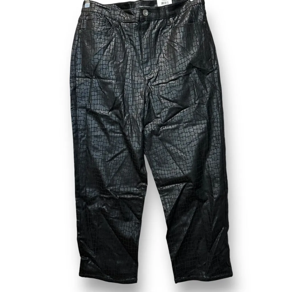 INC Denim Womens Straight Pants 18 Black Croc Faux Leather‎ Textured Y2K NWT Size XL - Image 2