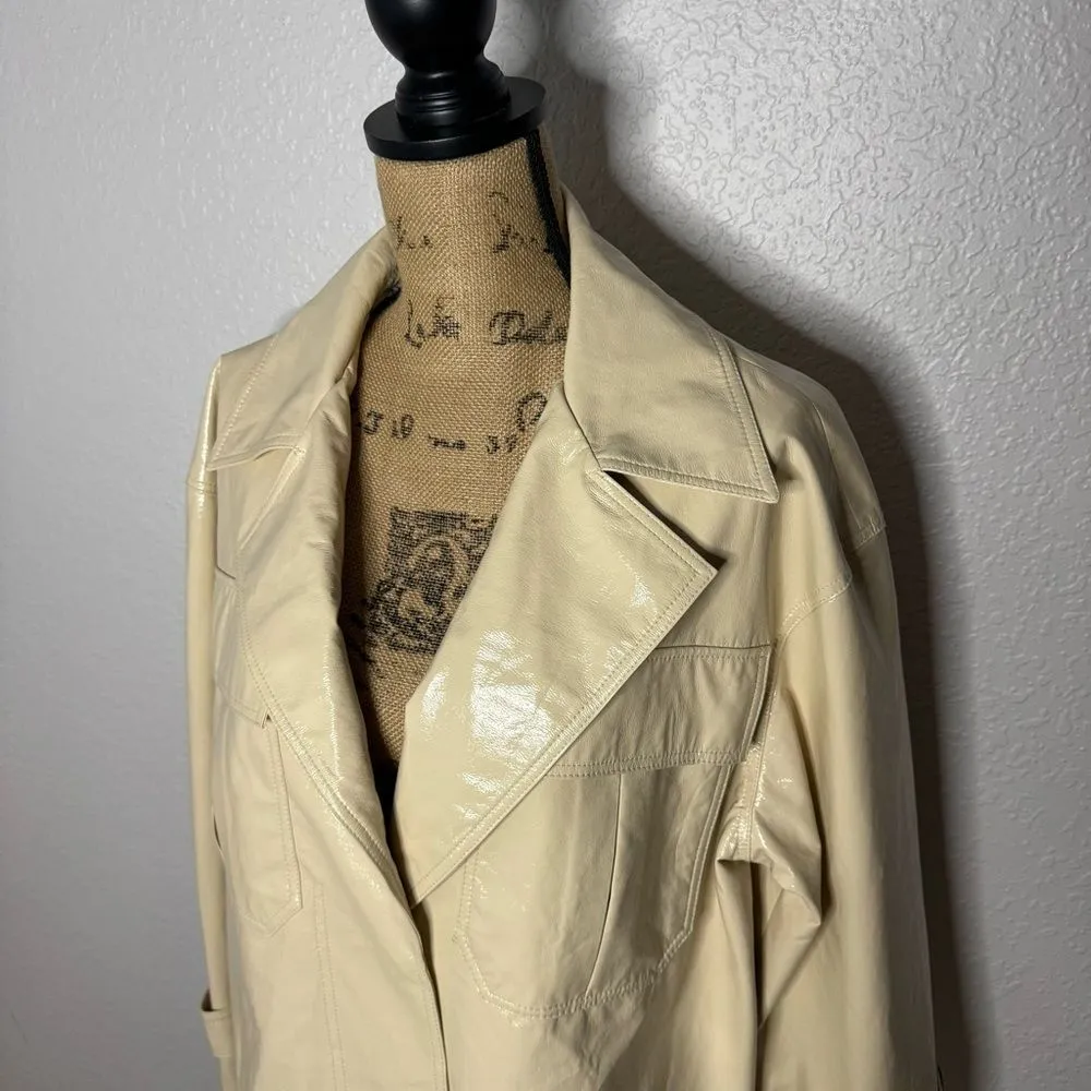 Frankie Shop Size S Cream Faux Leather PVC Jacket Boxy Oversized Button Front Tan - Image 3