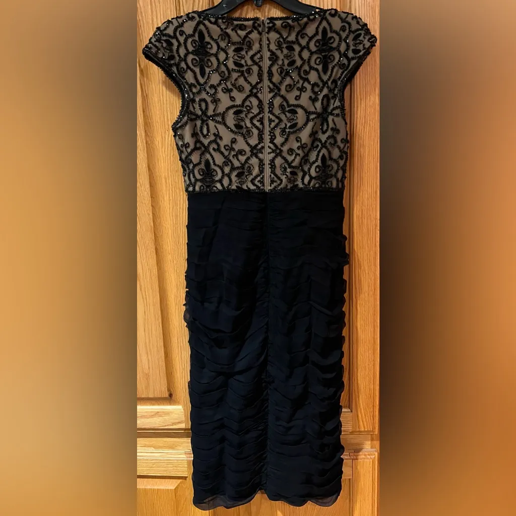 Tadashi Petite Collection Black Silk Beaded Party Formal Midi‎ Dress Size 2P - Image 7