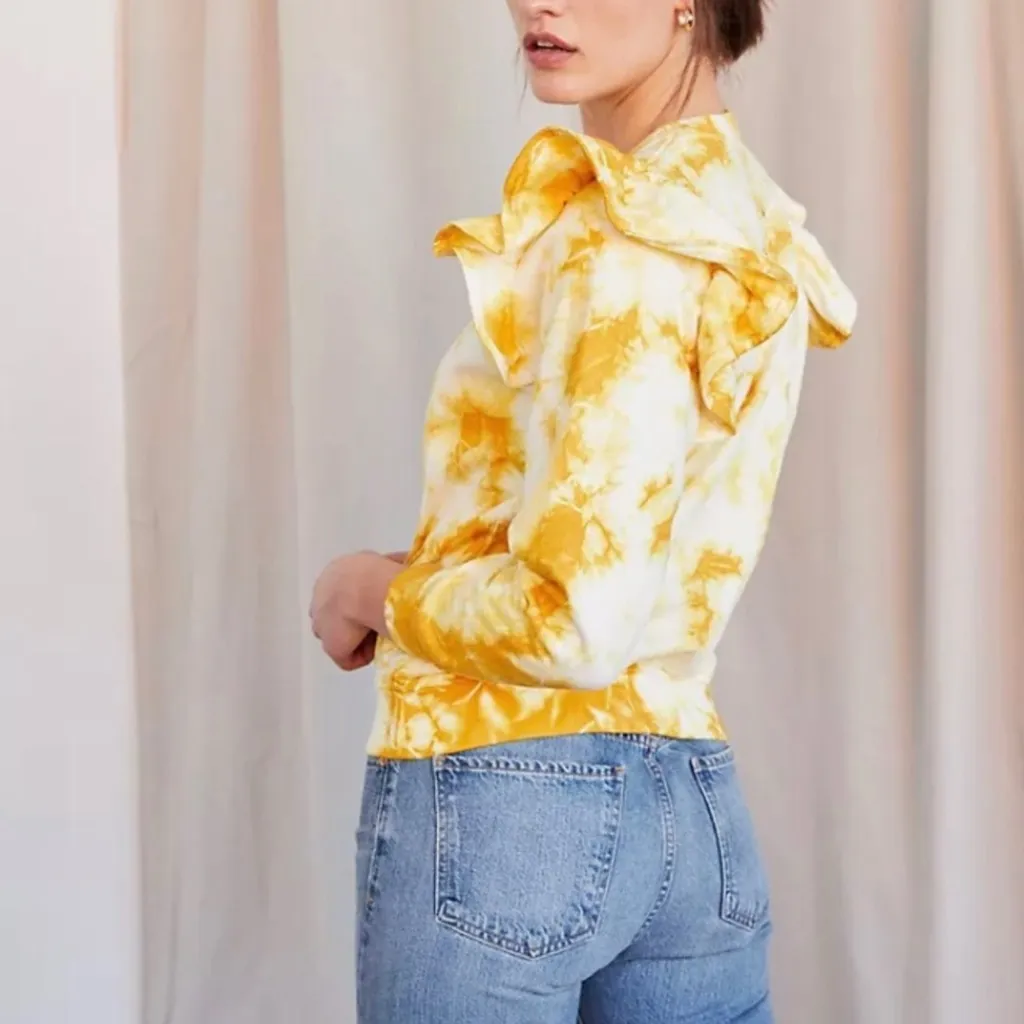 CLARE V. Ruffle Sweatshirt Medium Yellow - Image 7