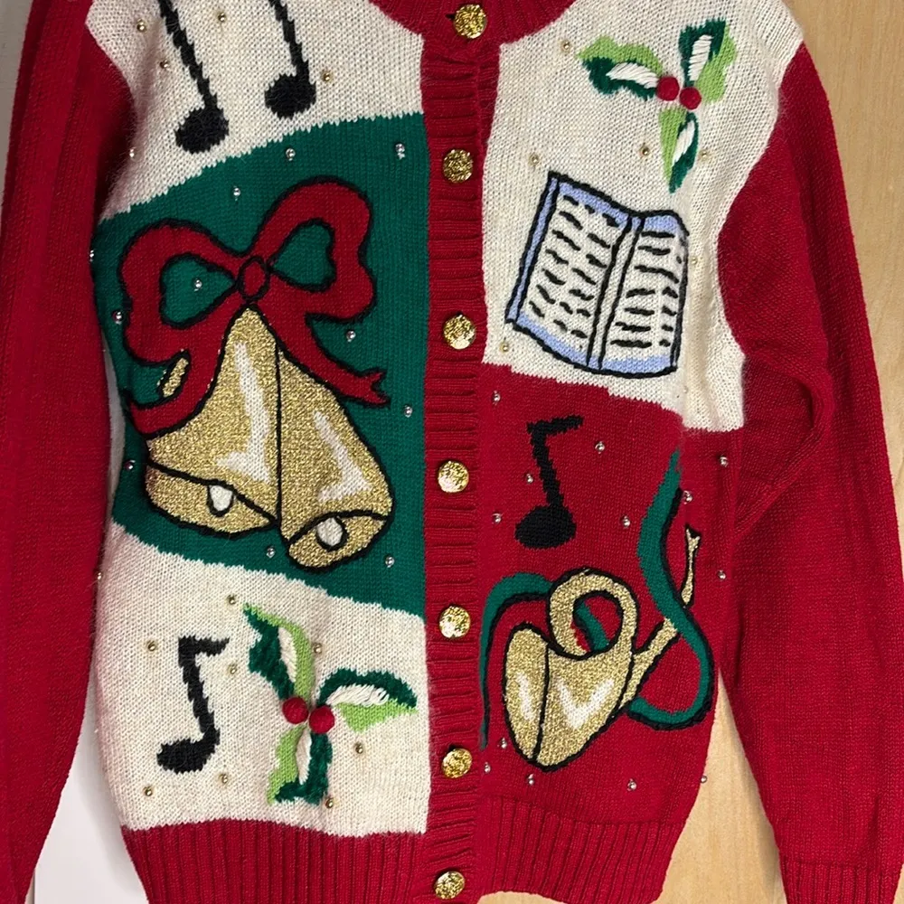 Vintage Christmas Sweater Embroidered Embellished Holiday Size Petite Medium - Image 2