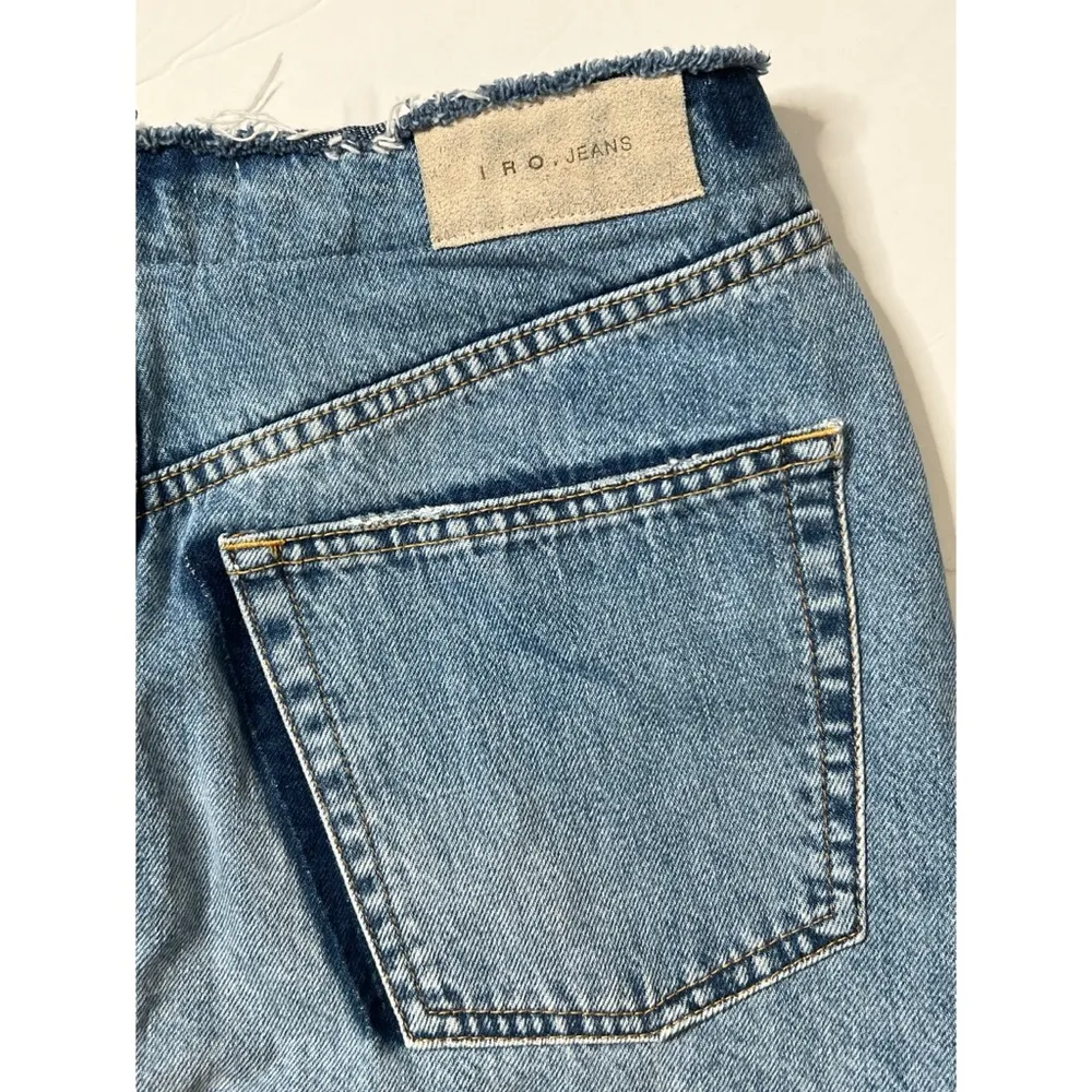 IRO. Jeans Blue Frayed Waist/Hem Denim Mini Skirt Sz 38 Women - Image 4