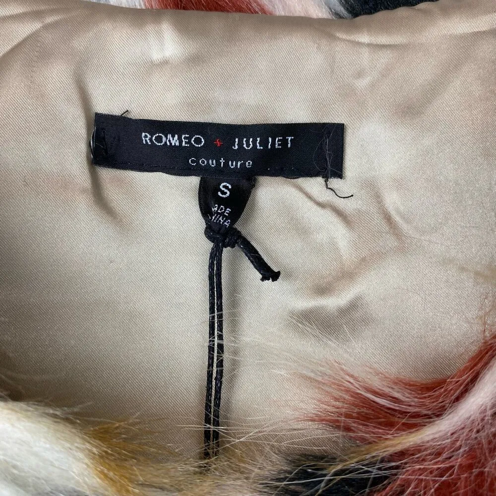 Romeo & Juliet Couture Multi Colored Neutral Faux Fur Vest Small $240 - Image 9