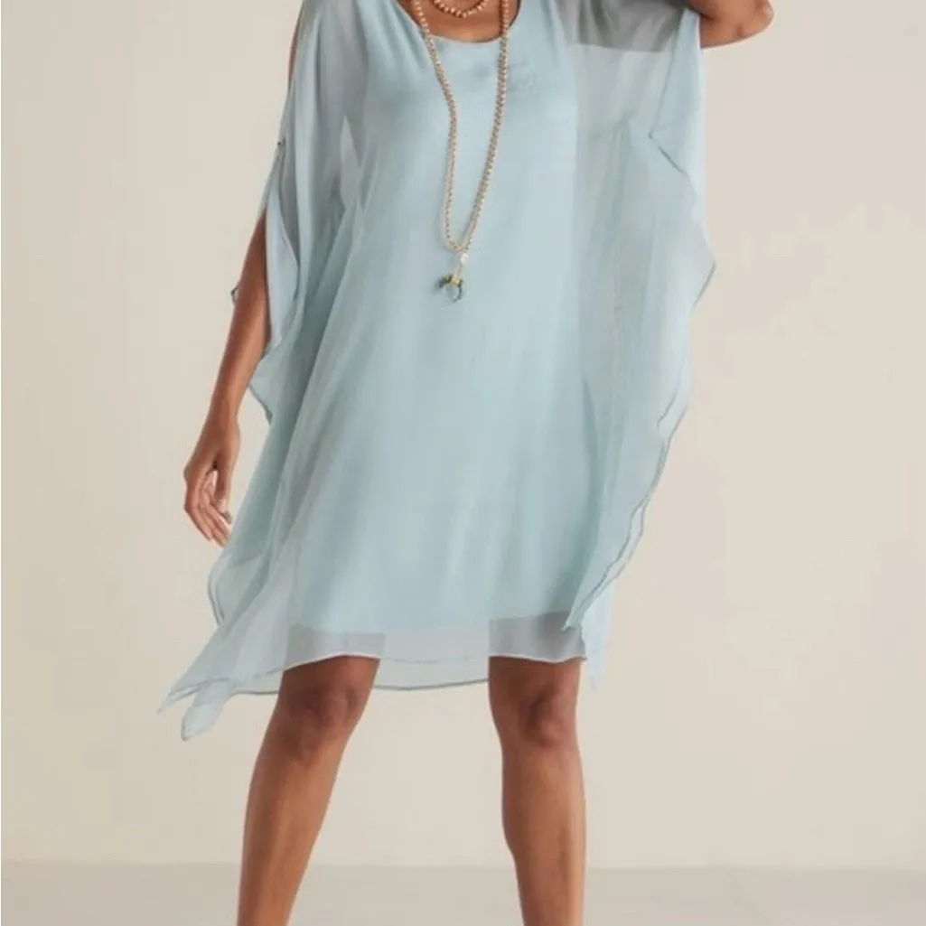 Soft Surroundings Morlaix Silk Dress Sage Medium Drapey Flowy Sophisticated New - Image 14