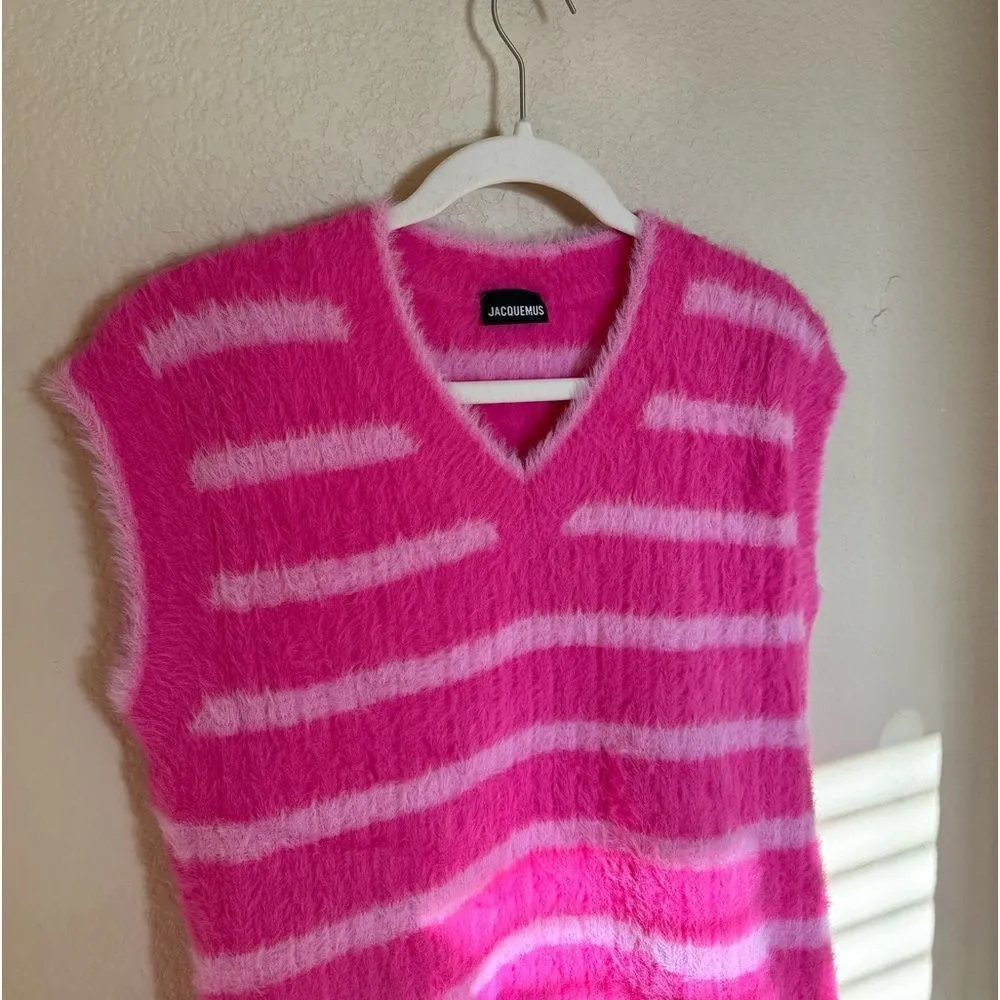 Jacquemus Le Gilet Neve Sweater Vest Sz Small Pink Striped Fuzzy‎ - Image 6
