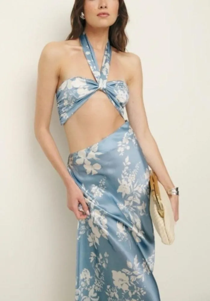 Reformation 100% silk Blue Floral Dress NEW - Image 5