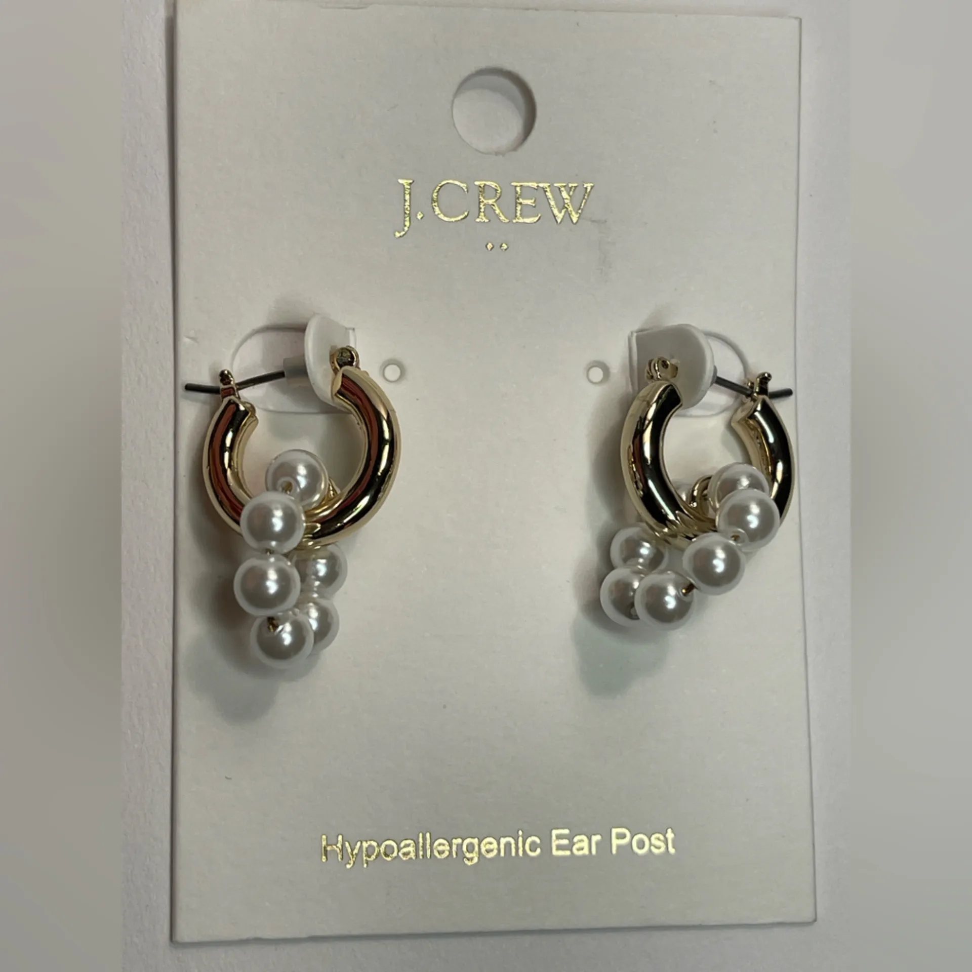 NWT J. Crew Pearl huggie hoops earrings NEW signed by designer - Image 7