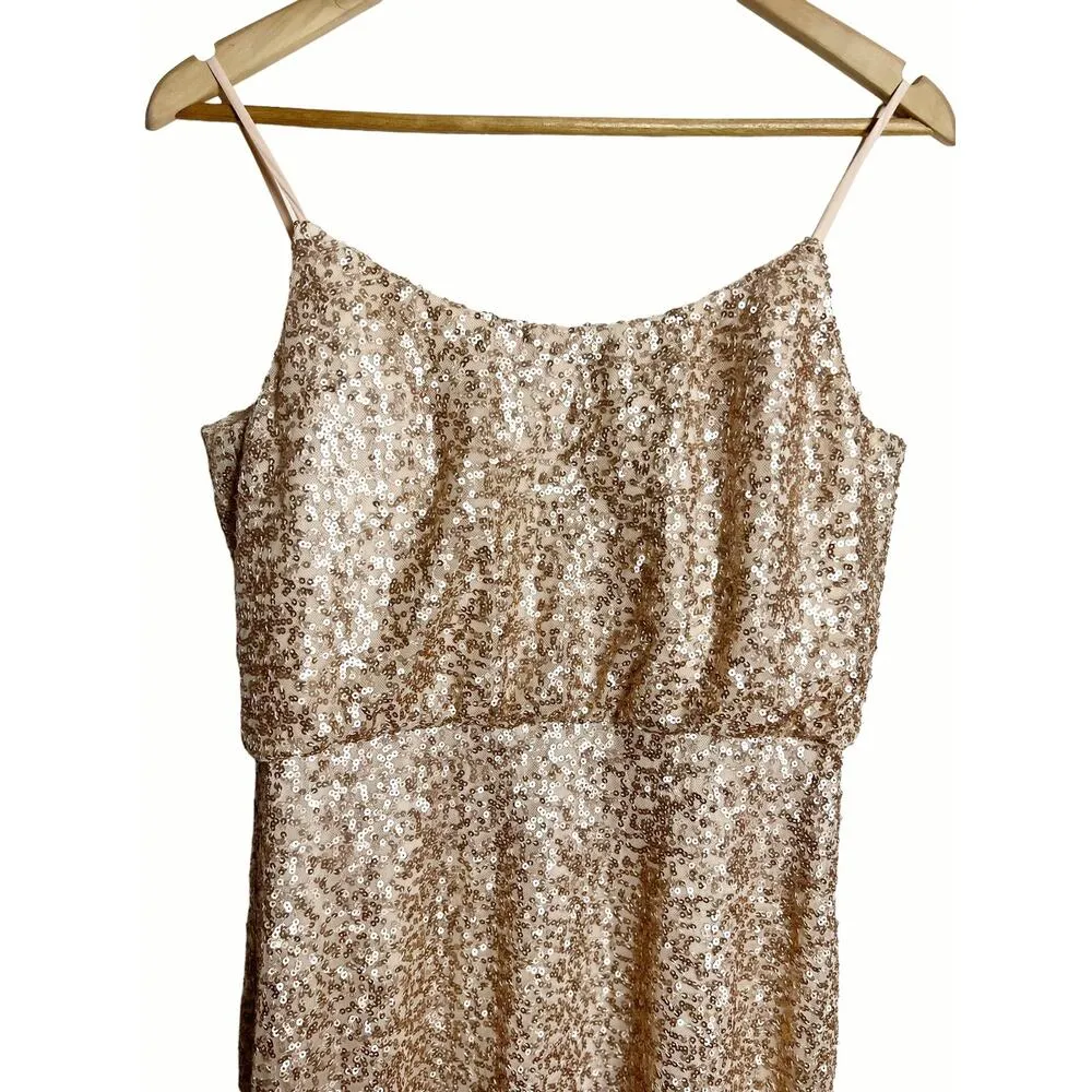 Amsale Champagne Gold Sequin Sleeveless Midi Formal Gown Size 8 - Image 2