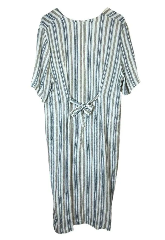 VTG 80s Diana Marco Flax Linen Midi Dress Kaftan Boho Lagenlook Plus Sz 16W USA Blue - Image 10