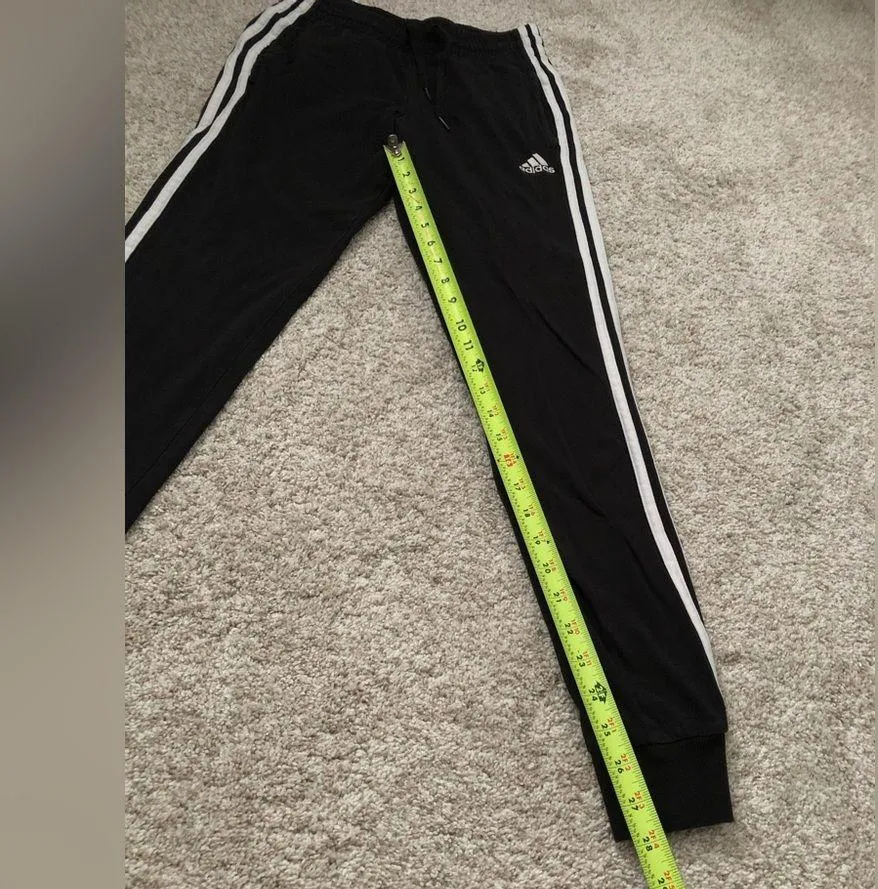 Adidas Essentials French Terry white Stripes Pants Black Joggers women size XS - Image 8