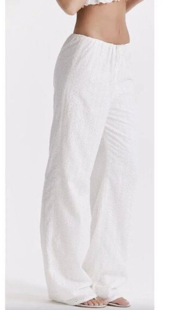 HOUSE OF CB Frankie Broderie Anglaise Drawstring Pants in Ivory Size Medium - Image 4