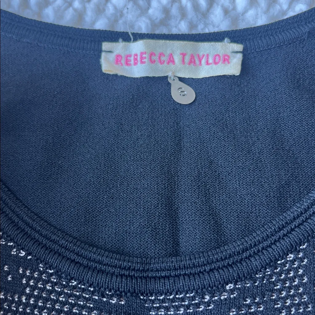 Rebecca Taylor Intarsia Knit Dress Fit & Flare Crew Neck Cap Sleeve Black Small - Image 7