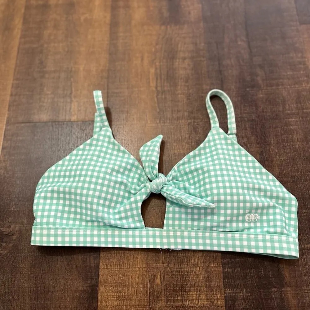 Albion Fit Mint Checkered/Gingham Tie Bikini Swim Top Size XL - Image 3