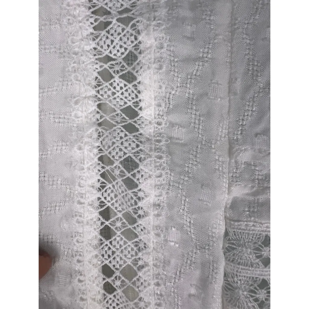 H&M White Boho Lace Mini Dress Women's 4 Smocked Waist Peasant Festival Lined - Image 7