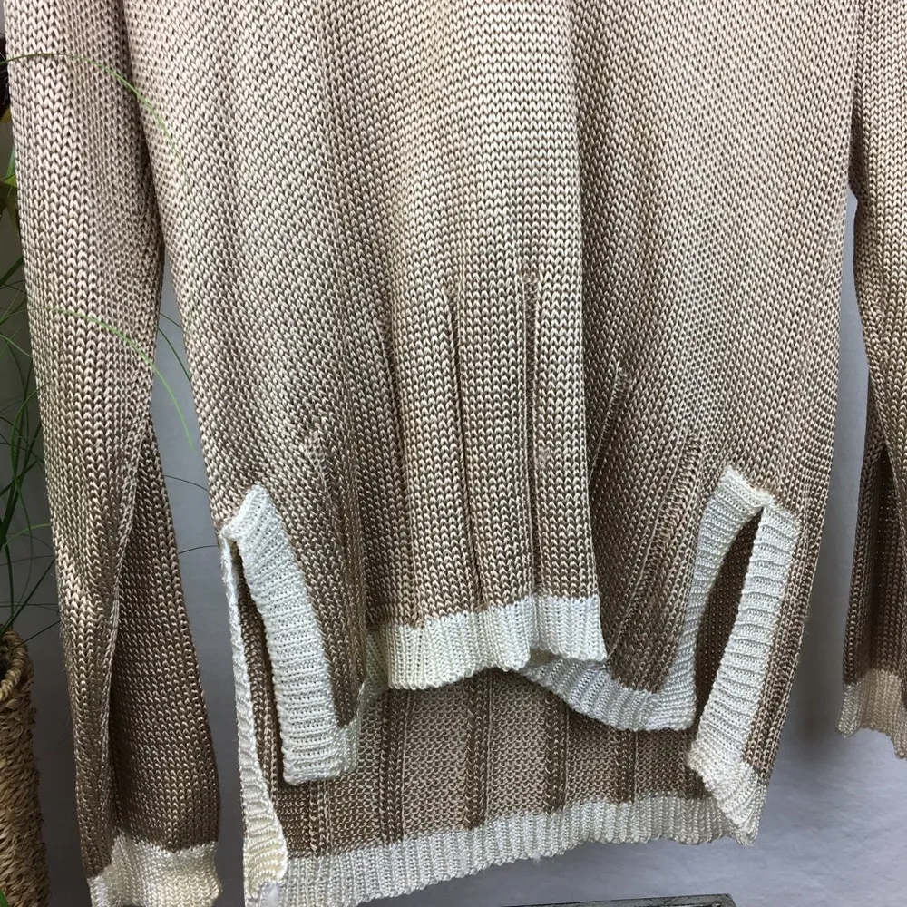 Neiman Marcus Outlander Tan & Ivory Knit Vintage Long Sleeve Tunic Sweater M - Image 3