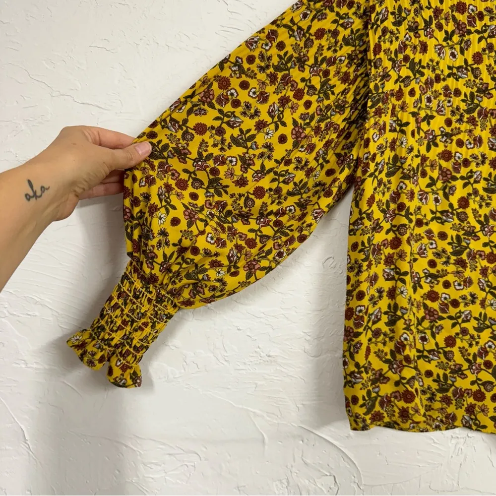 Max Studio Yellow Ditsy Floral Romantic Blouse Womens S Fall Long Sleeve Ruffled - Image 3