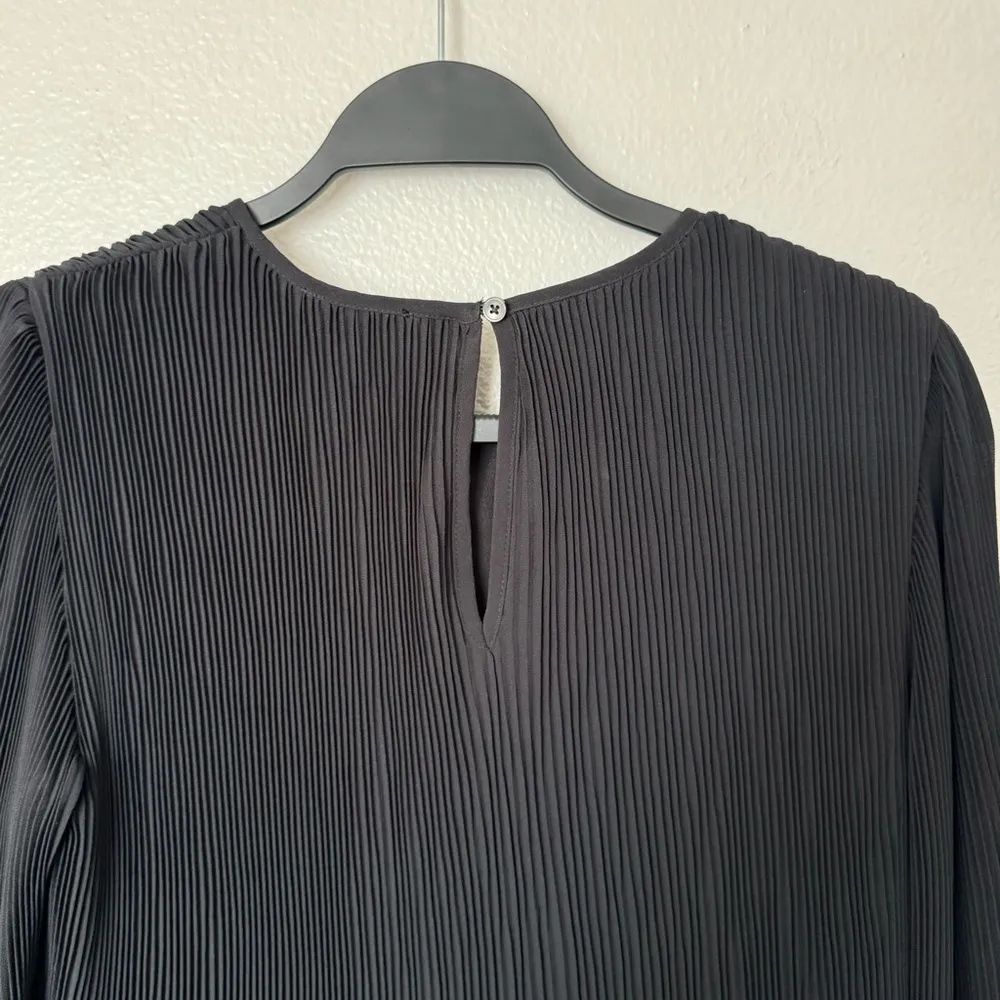 Quince Chiffon Pleated Long Sleeve Mini Dress in Black Size Small - Image 8