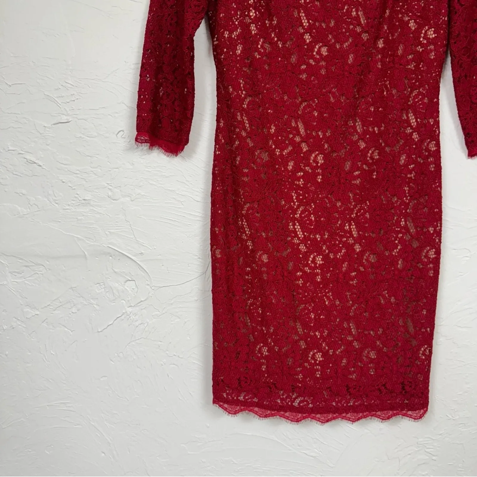 Adrianna Papell Red Lace Mini Sheath Dress Womens 4P 3/4 Sleeve Formal Cocktail - Image 4