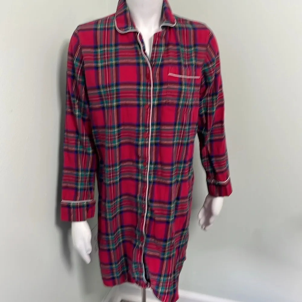 Lands’ End Plaid Flannel Button Down Nightgown Size S - Image 2