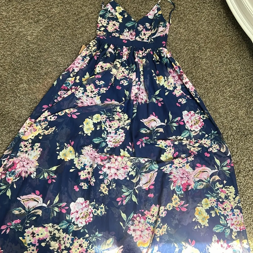 NWT Miss Avenue Blue Floral Chiffon Maxi Size Small - Image 4