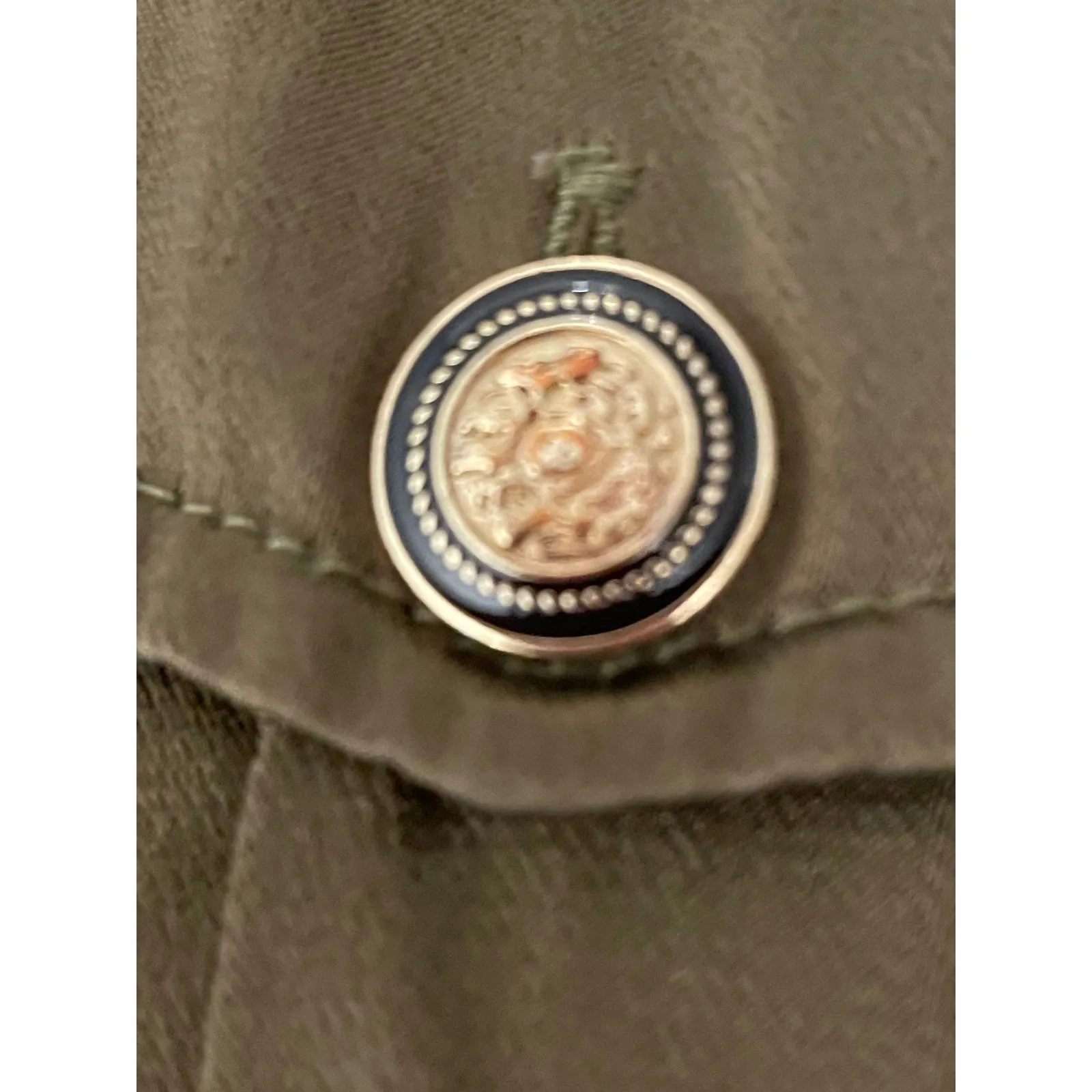 GANNI Satin Utility Shirt Olive Green Long Sleeve Button Up Pockets Size S - Image 6