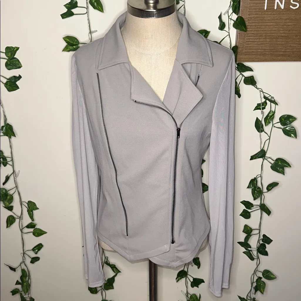 TRAC Sheer Mesh Sleeve Grey Moto Jacket - Image 2