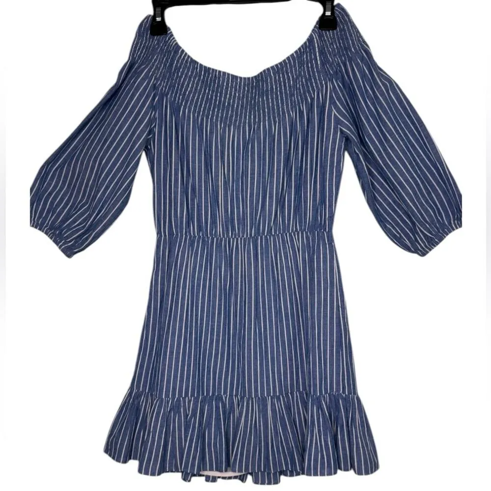 TULAROSA Maida Ruffle Dress in Blue White Stripe Vacation Ruffle Size Small - Image 7