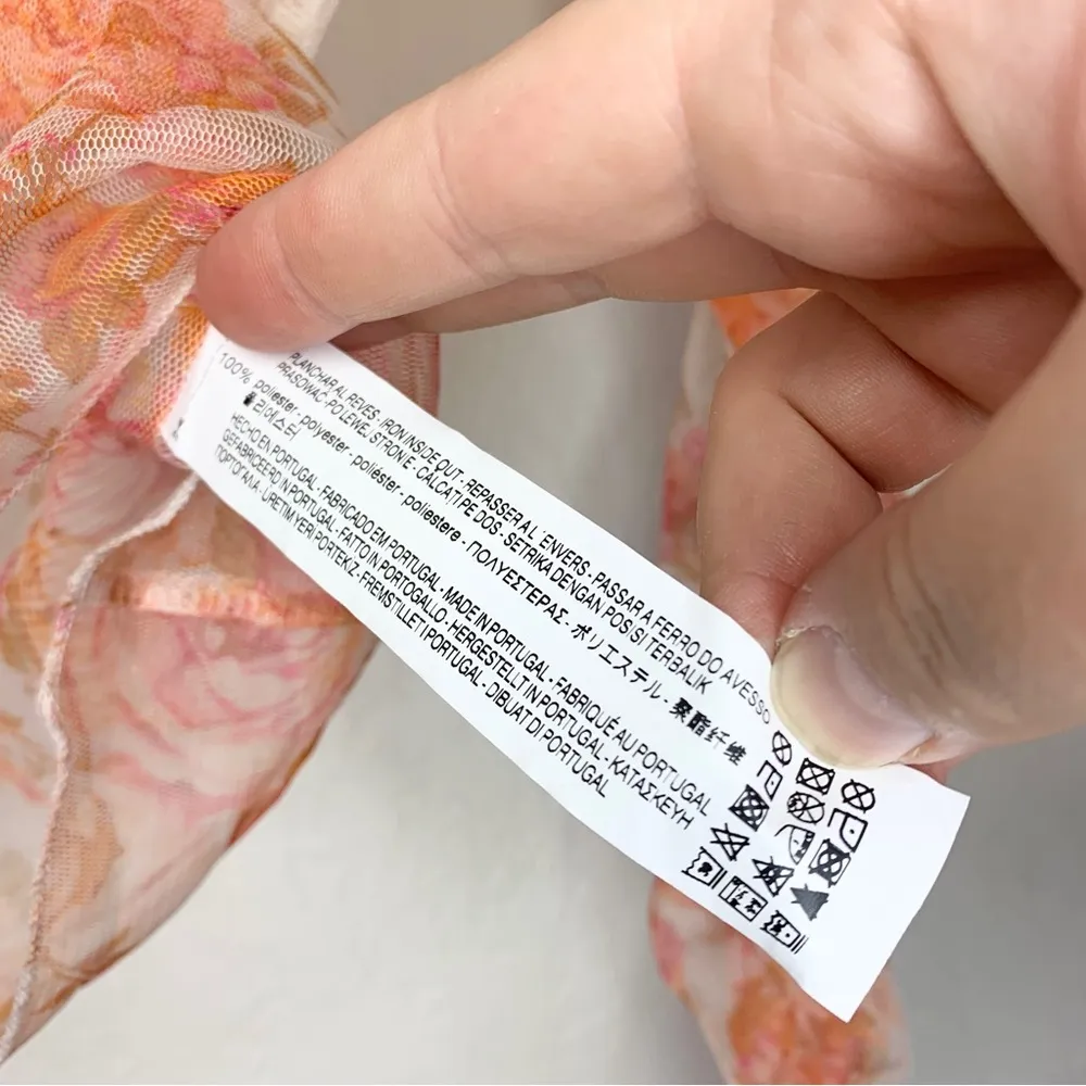 Zara Floral Sheer Mesh Tulle Ruched Long Sleeve Shirt Size M - Image 8