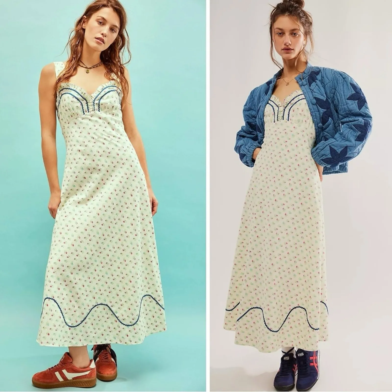 Free People Dainty Western Prairie Sweet Hearts Midi Dress in Ivory Combo Small - Image 2