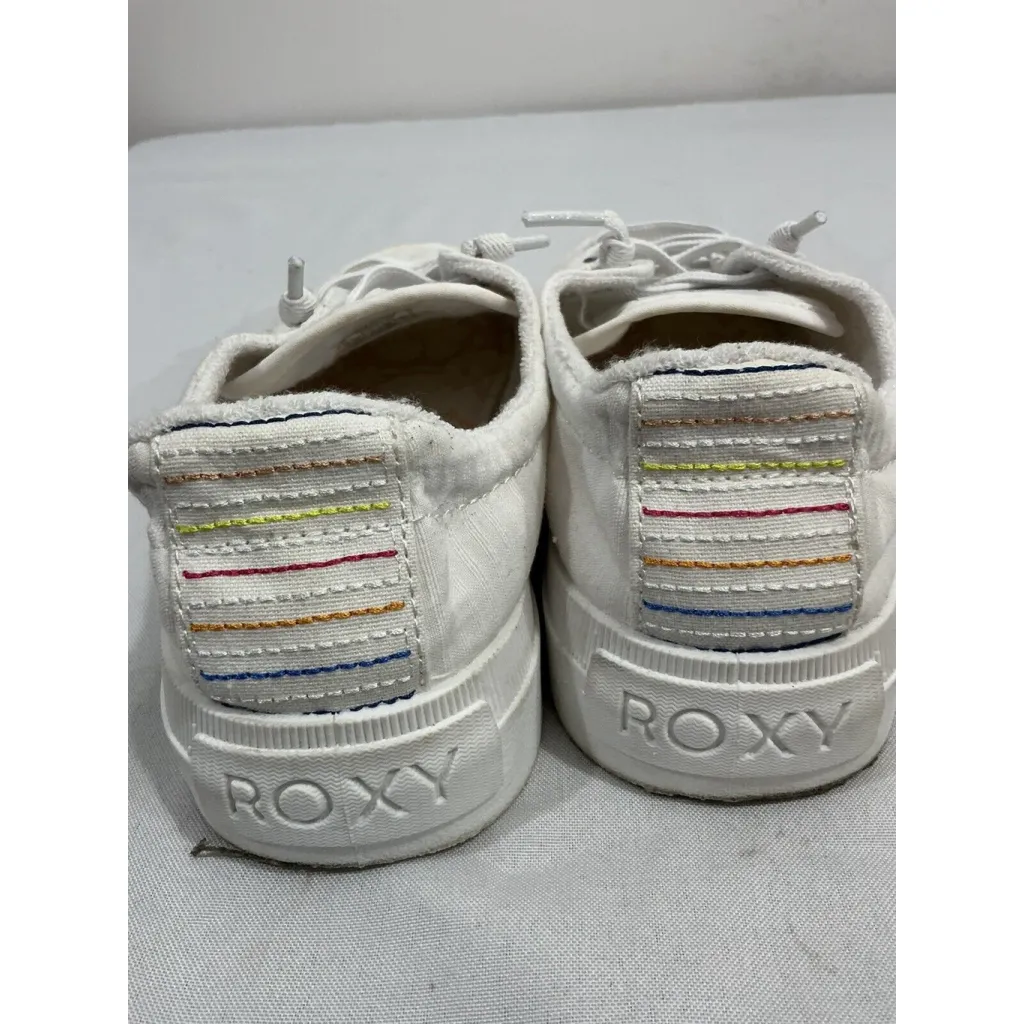 Womans Roxy Summer Sky Size 9 White Canvas Slip On Lace Up Comfort Sneakers - Image 4