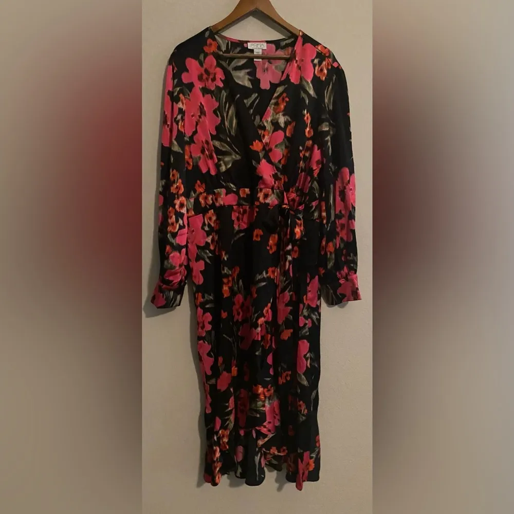 Sofia Vergara NEW Women's Plus Faux Wrap Ruffle Dress Mid Calf Length XXXL 22 - Image 4