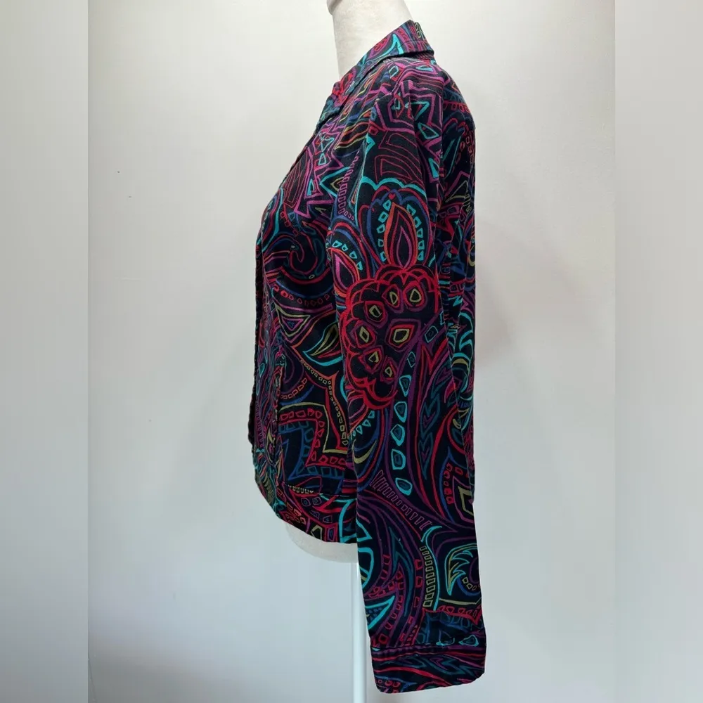 Chico’s Black Multicolor Geo Print Button Front Long Sleeve Jacket with Pockets - Image 4