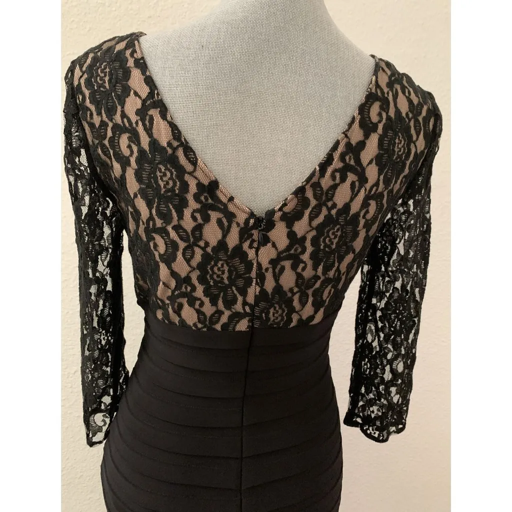 Adrianna Papell Black Shutter Pleated Lace Overlay Dress 4 Small RARE GORGEOUS - Image 8