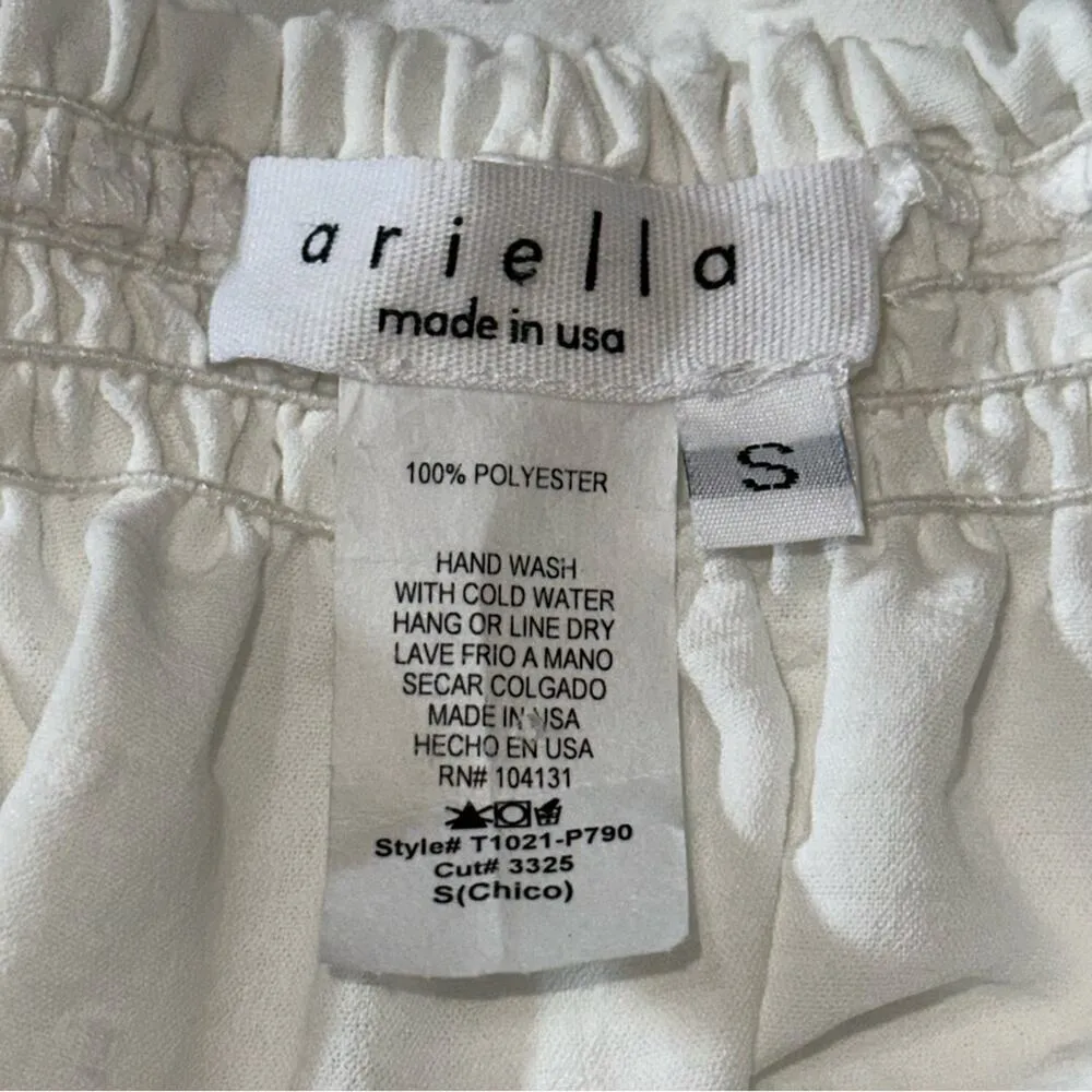 Ariella Women’s S White Swiss Dot Tie Front Off the Shoulder Balloon Sleeve Top - Image 4