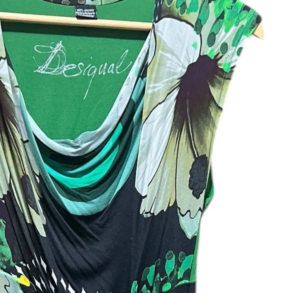 Desigual Uralet Waterfall Neck Knot Waist Dress Kelly Green Artsy St.Patrick L - Image 7