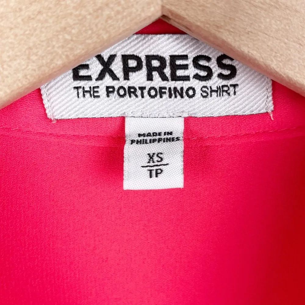 Express The Portofino Shirt Button Down Blouse Neon Pink Women's Size XS - Image 3