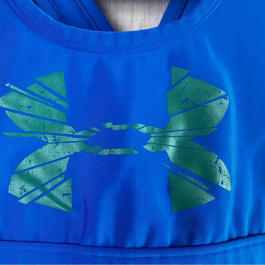 Under Armour Blue Sports Bra with Green Logo - Image 2