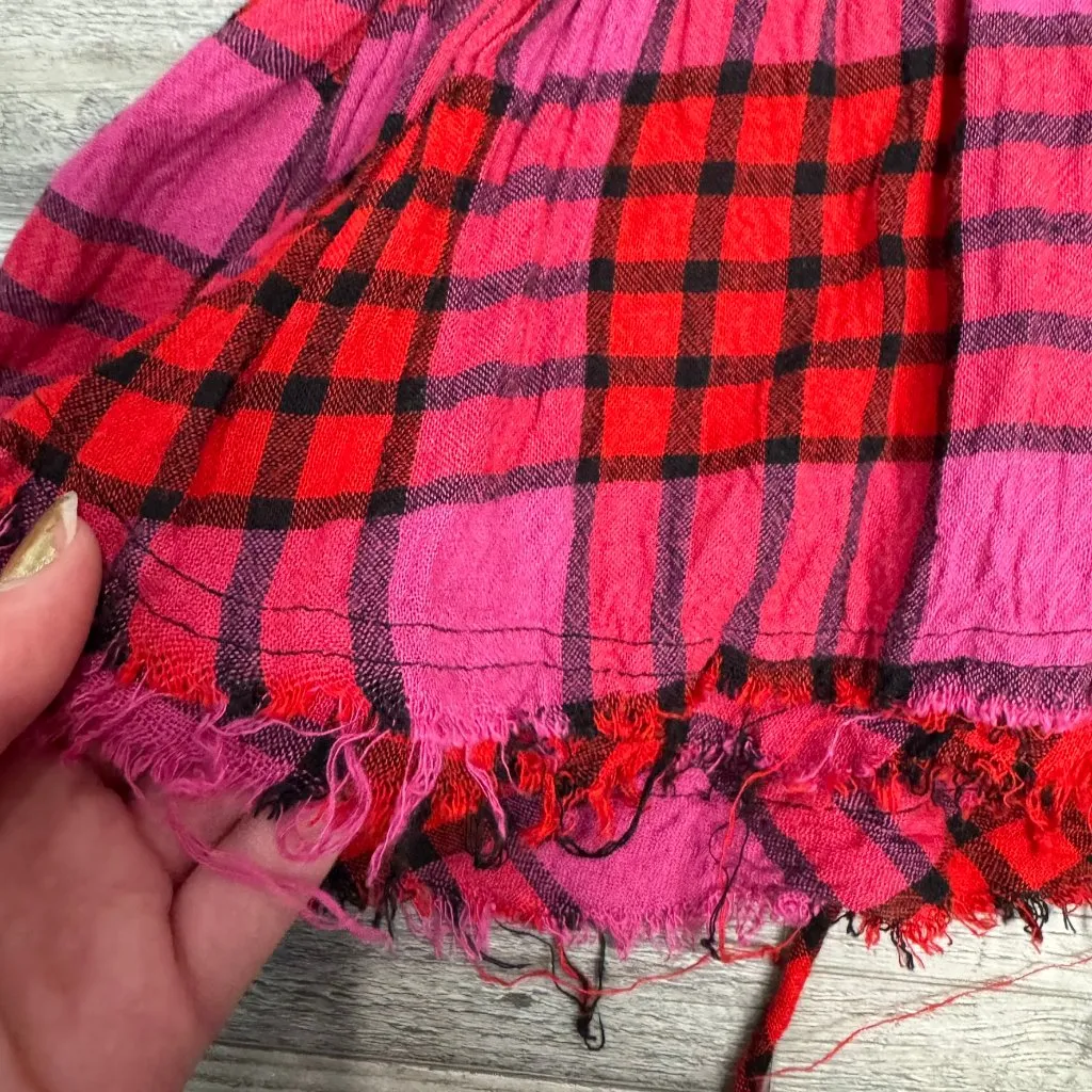 Free People We The Free pink red plaid flannel elastic waist size medium R33 - Image 2