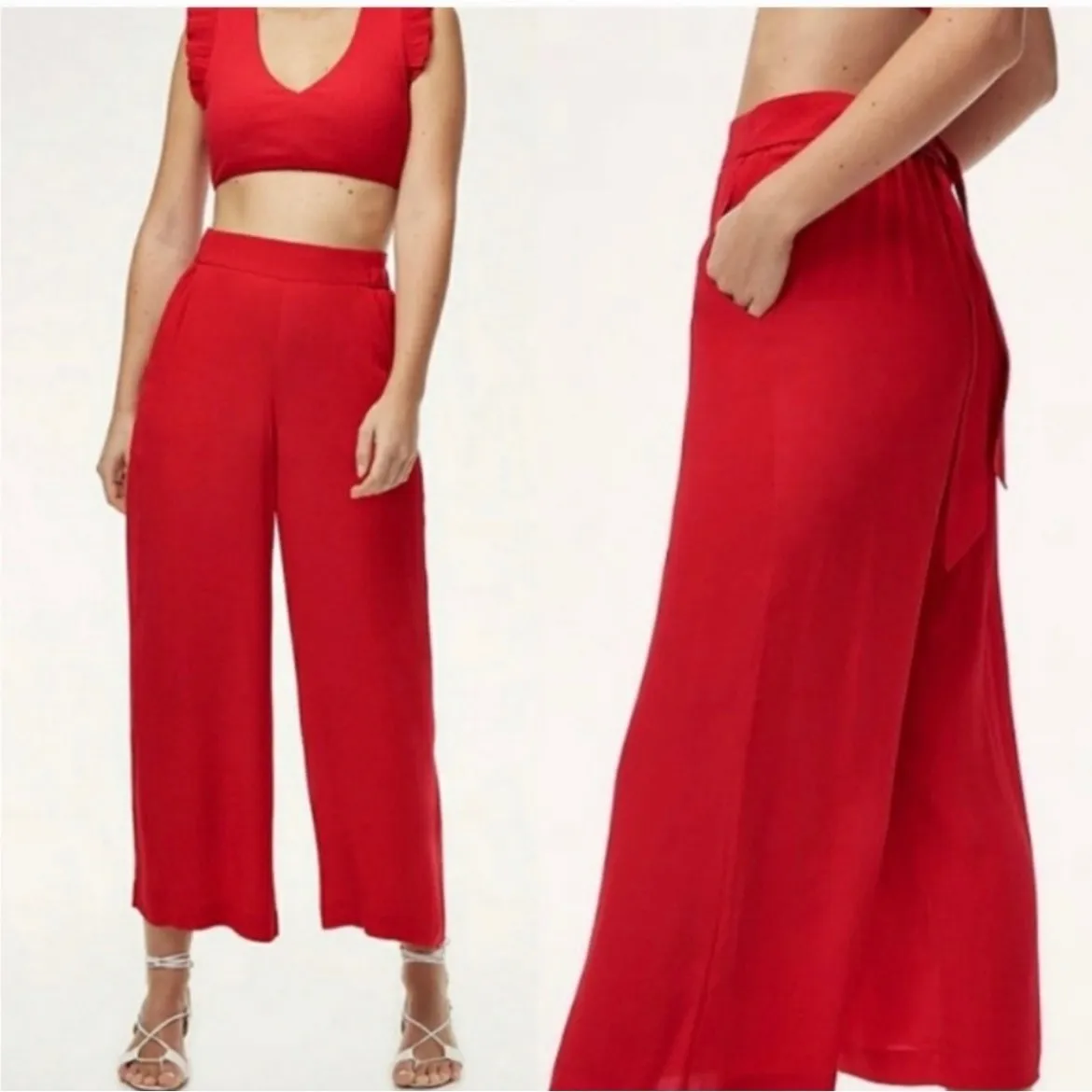 Wilfred Aritizia Red Wide Leg Crop Pants Tie in the Back Small Elastic Waist - Image 2