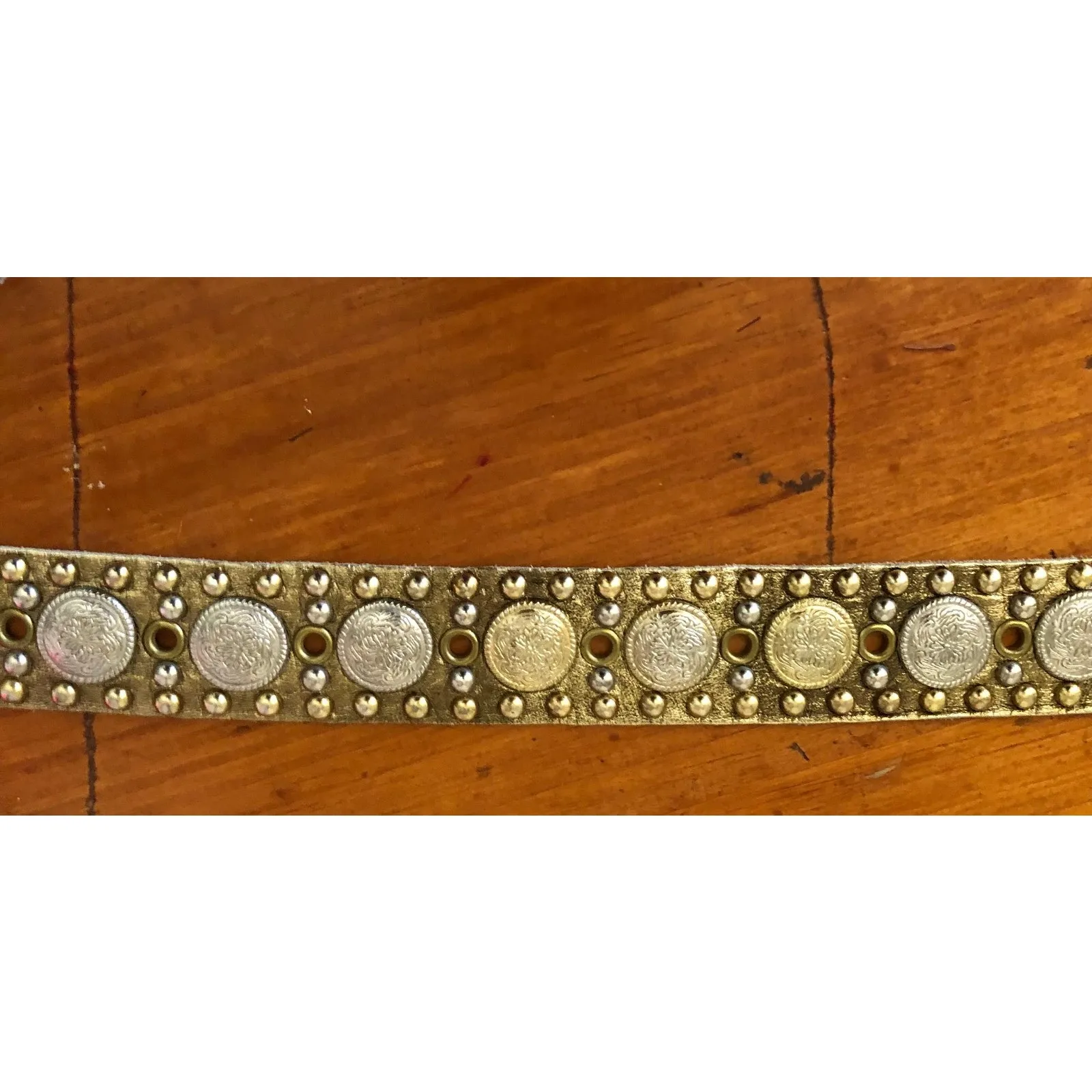 Sandcastle New York Rock n Roll Studded Leather Belt with Gold Silver Conchos - Image 13
